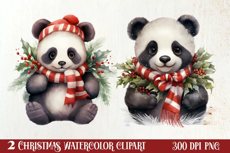 Panda Christmas Sublimation Clipart, Panda Christmas Clipart