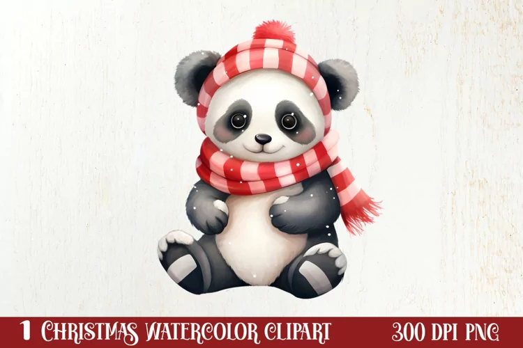 Panda Christmas Sublimation Clipart, Panda Christmas Clipart