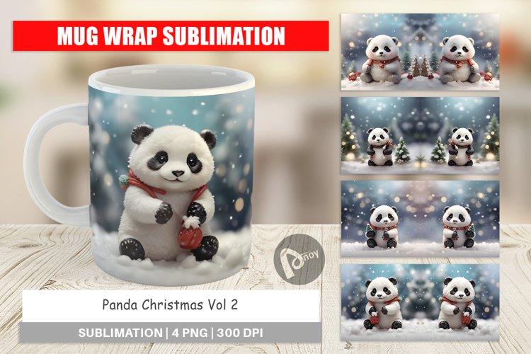 Mug sublimation design Panda Christmas