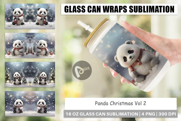 Glass Can Wraps Panda Christmas