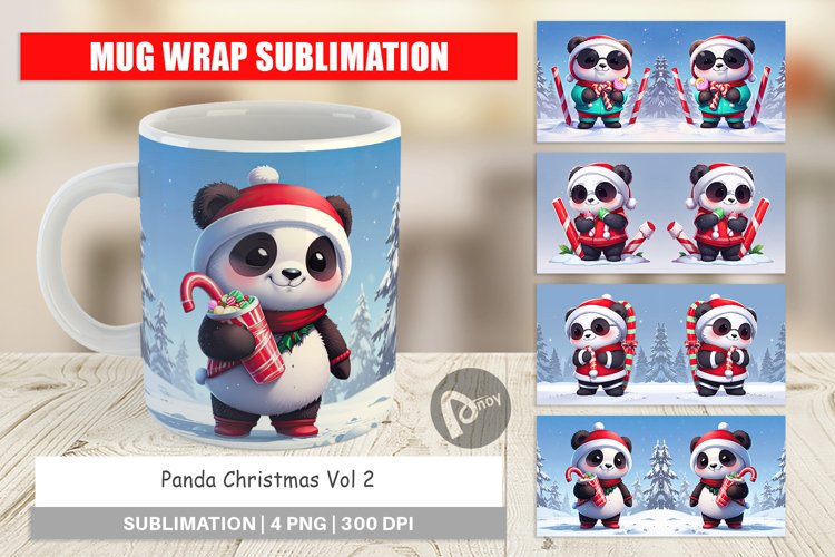 Mug Wrap Design Panda Christmas