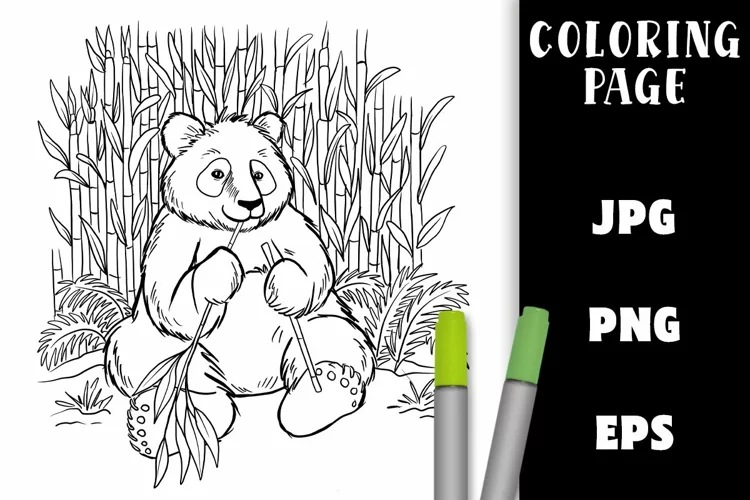 Cute Panda Eating Bamboo Coloring Page