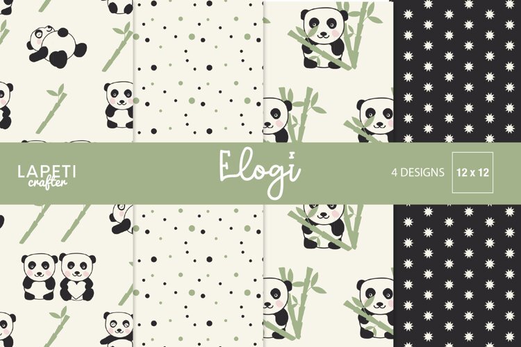Panda digital paper collection with bamboo and coordinating patterns