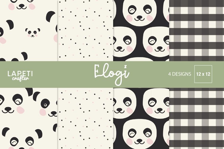 Panda digital paper collection with cute faces and coordinating patterns