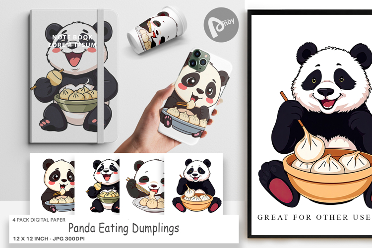Digital Paper Panda with Dumplings