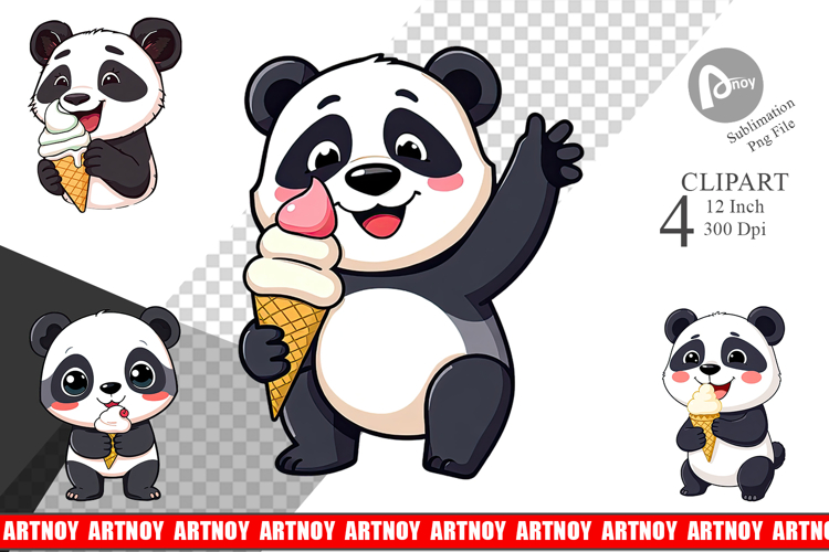 Panda with Ice Cream Clipart