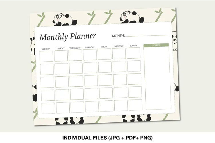 Panda Monthly Planner Printable for Kids