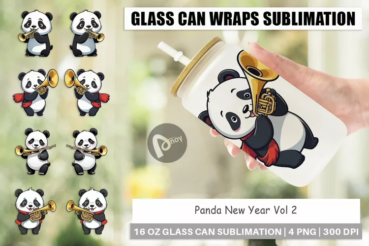 Glass Can Wraps Panda New Year