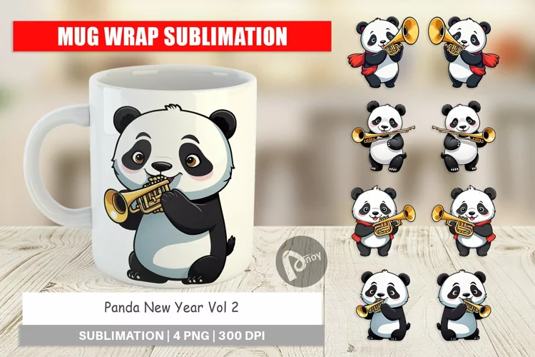 Mug Wrap Design Panda New Year