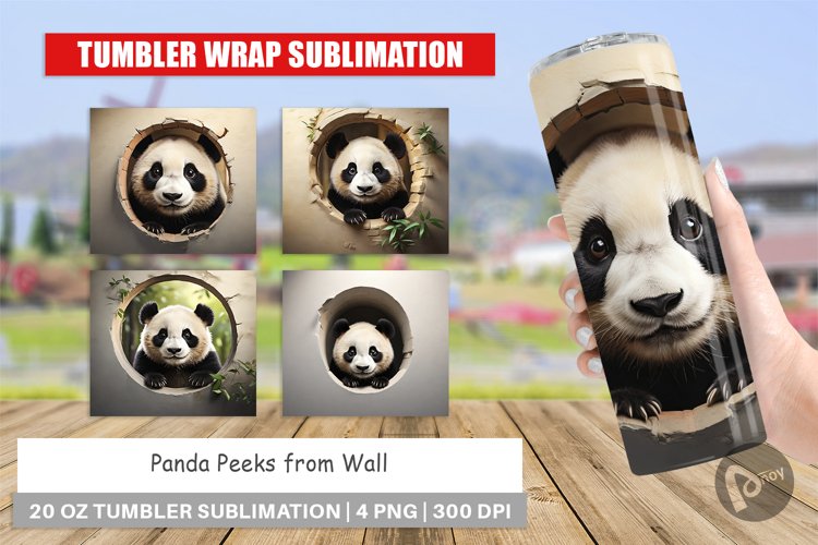 Tumbler Wrap Panda Peeks from Wall