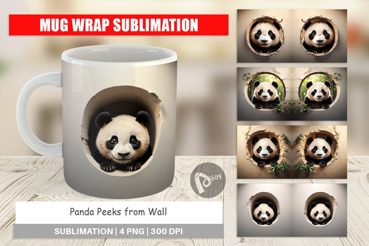 Mug Wrap Design Panda Peeks from Wall