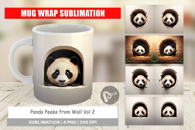 Mug Wrap Design Panda Peeks from Wall