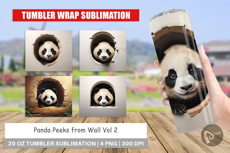 Tumbler Wrap Panda Peeks from Wall