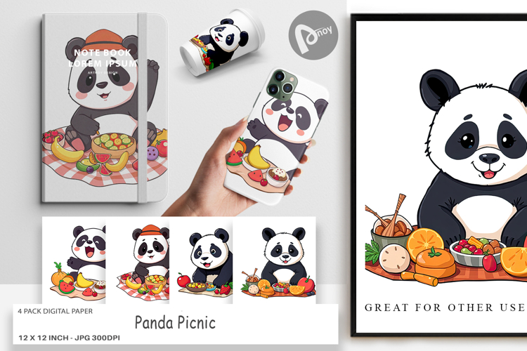 Digital Paper Picnic Panda