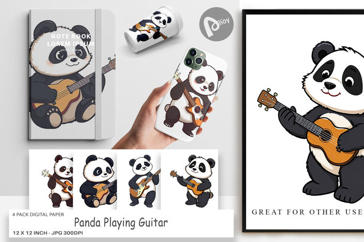 Digital Paper Guitar Panda