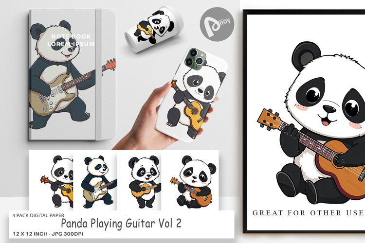 Digital Paper Guitar Panda
