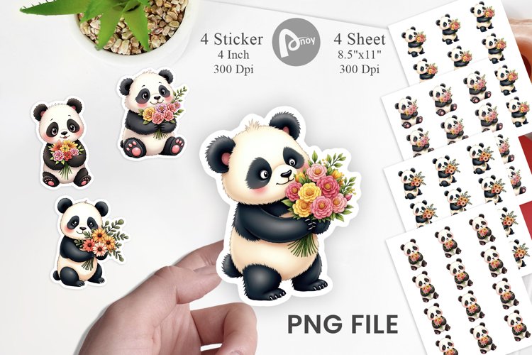 Panda Spring Bouquet Sticker