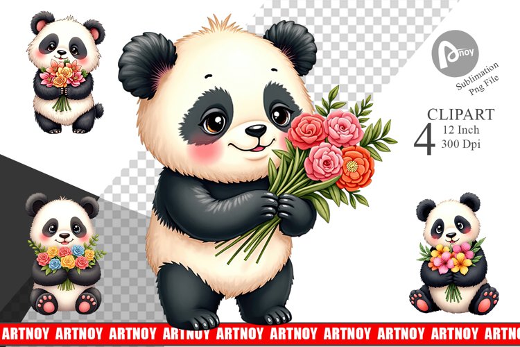 Panda Spring Bouquet Clipart