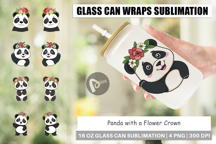 Glass Can Floral Panda