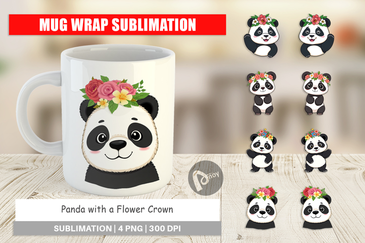 Mug Wrap Floral Panda