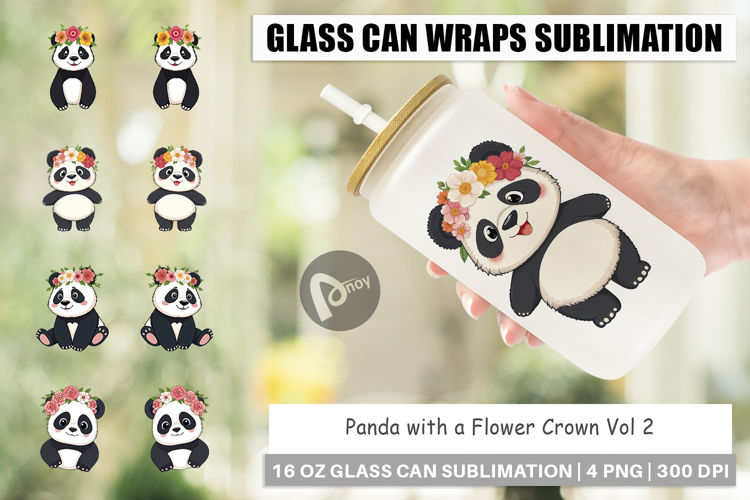 Glass Can Floral Panda