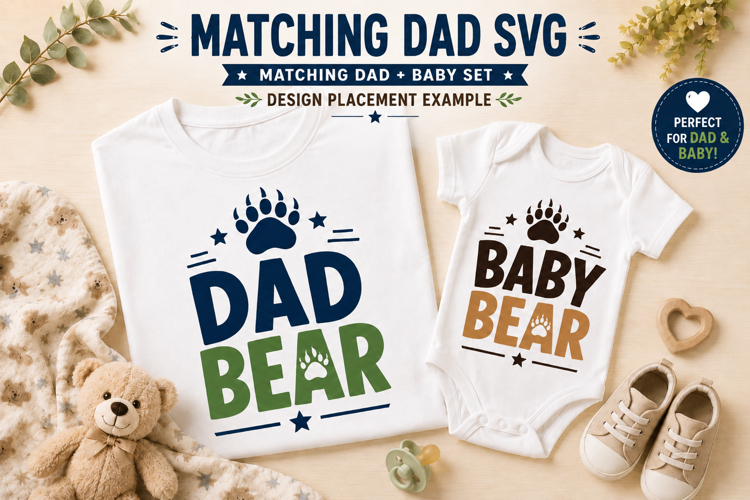 Papa Bear Baby Bear Matching Dad and Baby SVG File