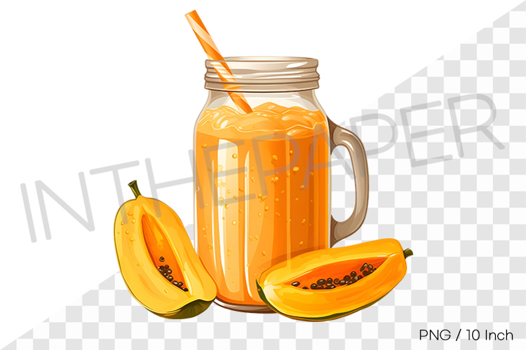 Papaya smoothie in glass jar PNG fruit cartoon summer illust