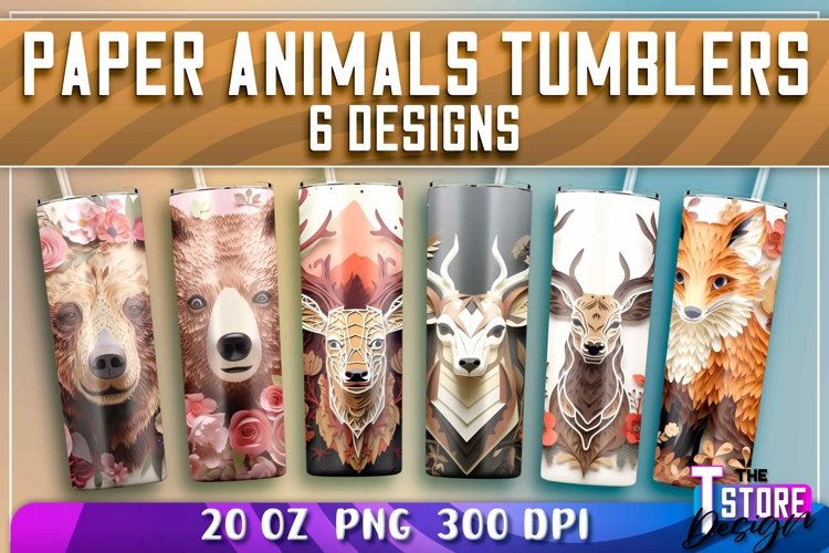 Paper Animals Tumblers Wrap 20 oz | PNG File | 300 DPI