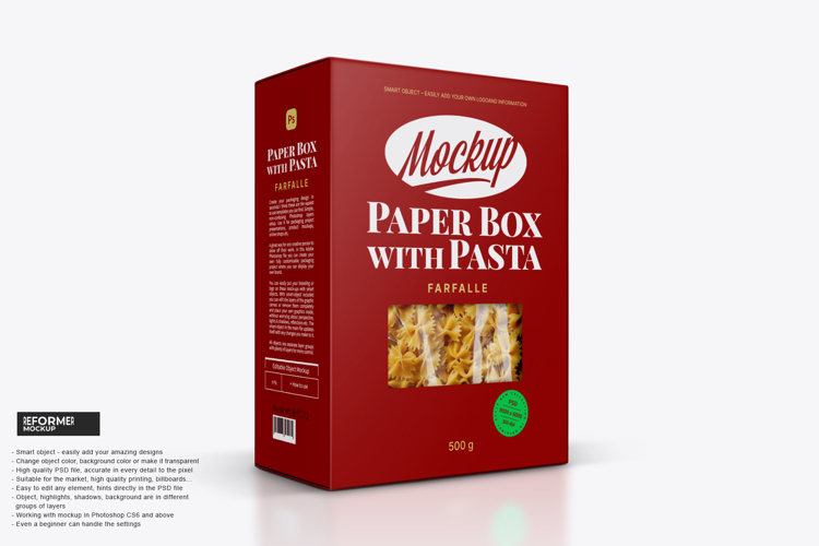 Paper Box with Pasta Mockup