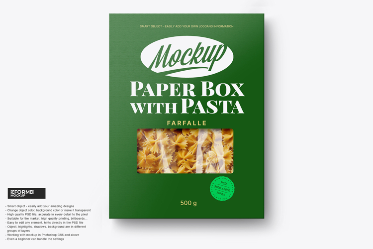 Paper Box with Pasta Mockup