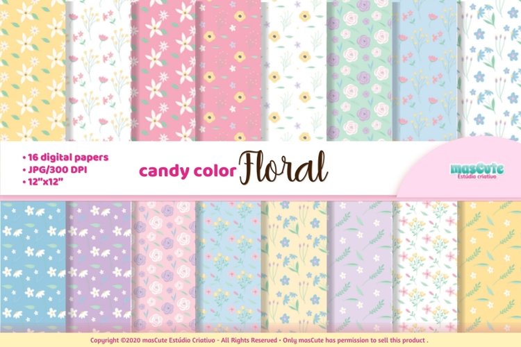 candy color flowers digital paper