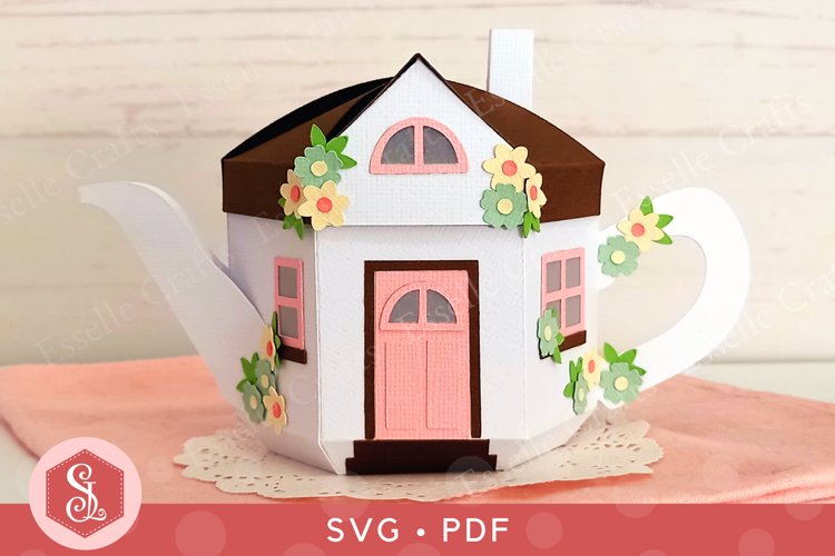 Country Cottage Teapot Box SVG and PDF Templates