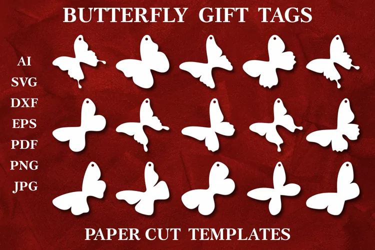 Paper Cut Butterfly Gift Tags. Hang Tags Template. Sale Tags