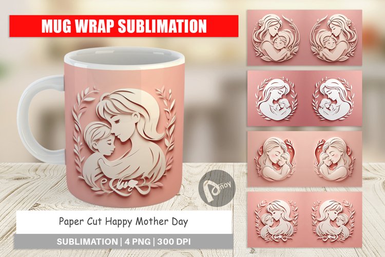 Mug Wrap Design Paper Cut Mother's Day