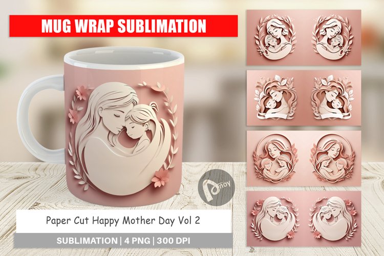 Mug Wrap Design Paper Cut Mother's Day