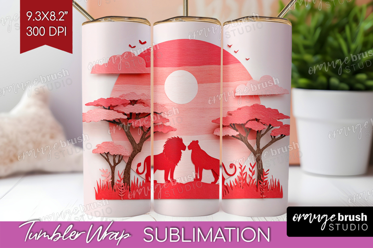 Valentine Papercut Tumbler Wrap - Couple Animals Tumbler PNG