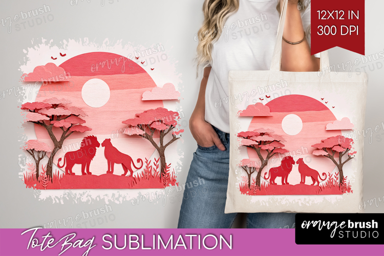 Valentine Papercut Tote Bag - Couple Animals Tote Bag PNG
