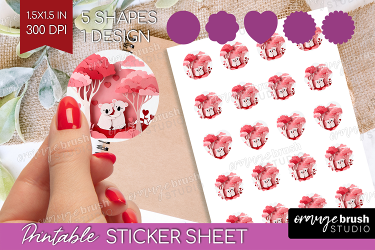 Valentine Papercut Round Sticker - Couple Animals Printable