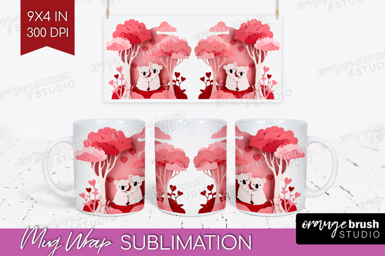 Valentine Papercut Mug Wrap - Couple Animals Mug PNG