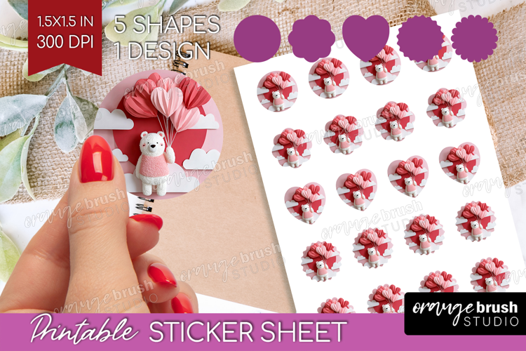 Valentine Papercut Round Sticker - Couple Animals Printable