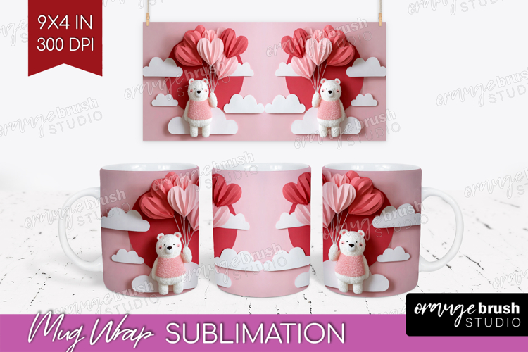 Valentine Papercut Mug Wrap - Couple Animals Mug PNG
