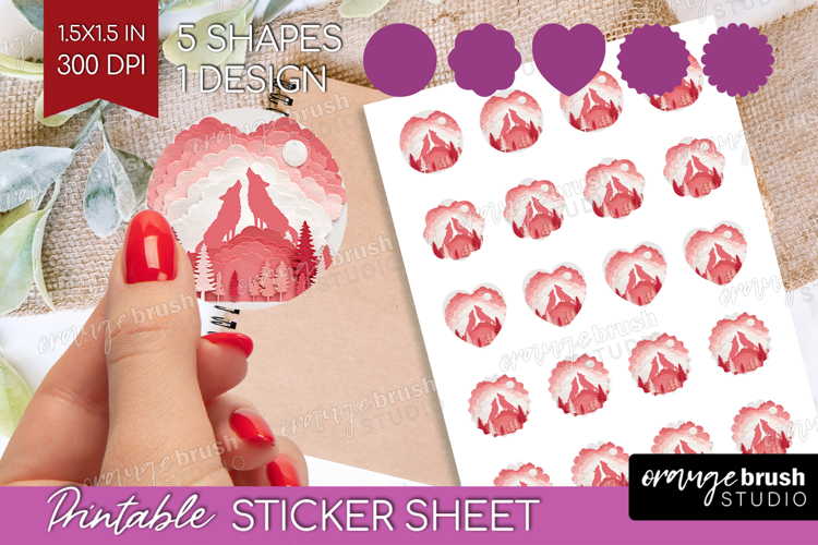Valentine Papercut Round Sticker - Couple Animals Printable