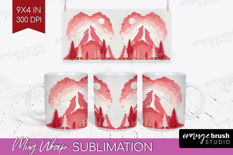 Valentine Papercut Mug Wrap - Couple Animals Mug PNG