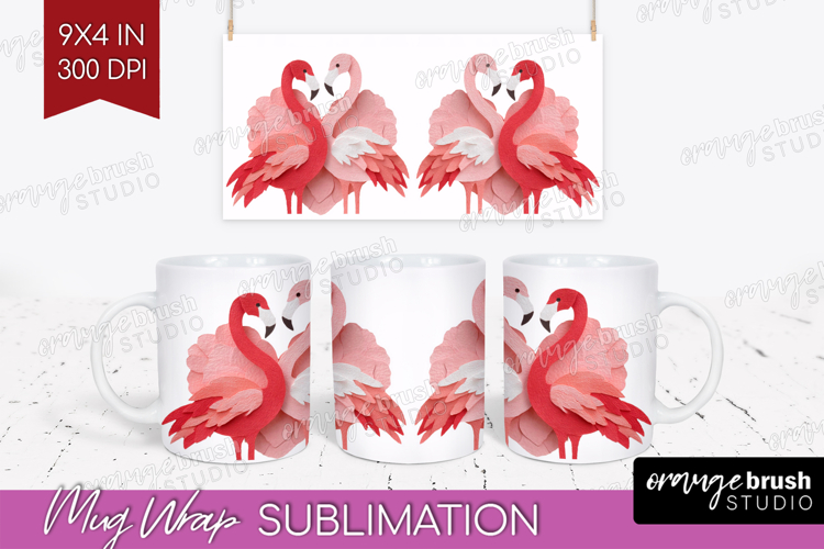 Valentine Papercut Mug Wrap - Couple Animals Mug PNG