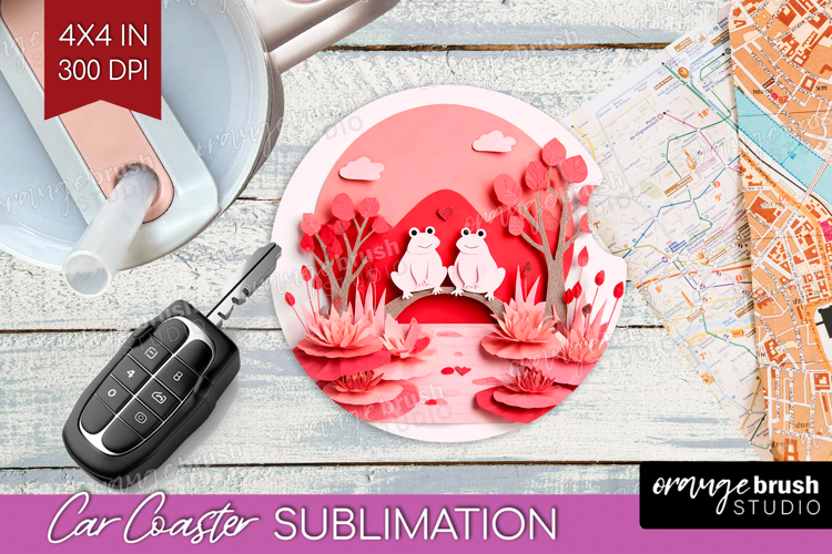 Valentine Papercut Car Coaster - Couple Animals Coaster PNG