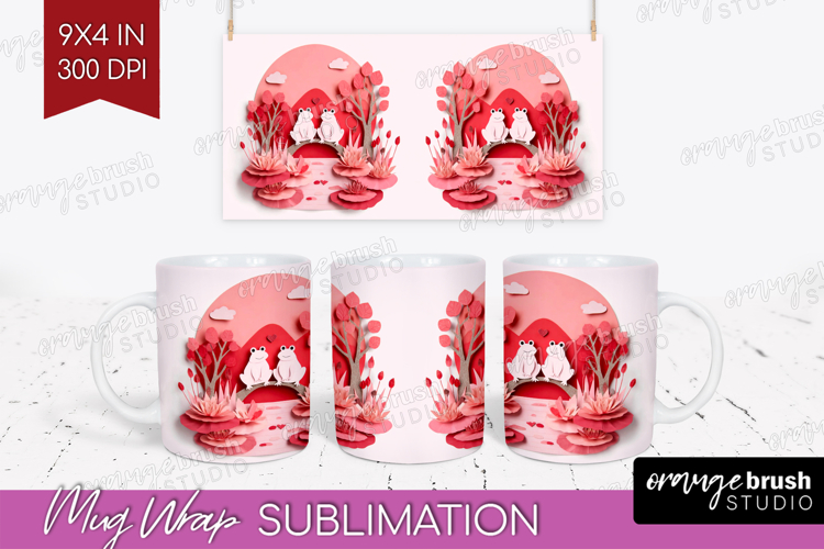 Valentine Papercut Mug Wrap - Couple Animals Mug PNG
