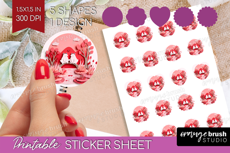 Valentine Papercut Round Sticker - Couple Animals Printable