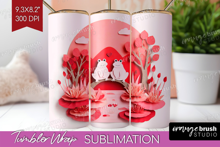 Valentine Papercut Tumbler Wrap - Couple Animals Tumbler PNG