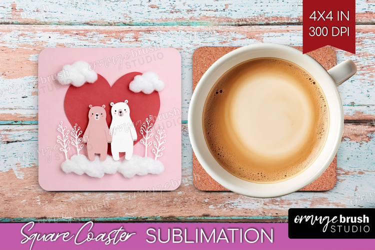 Valentine Papercut Square Coaster - Couple Animals Coaster