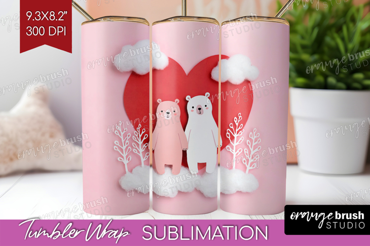 Valentine Papercut Tumbler Wrap - Couple Animals Tumbler PNG